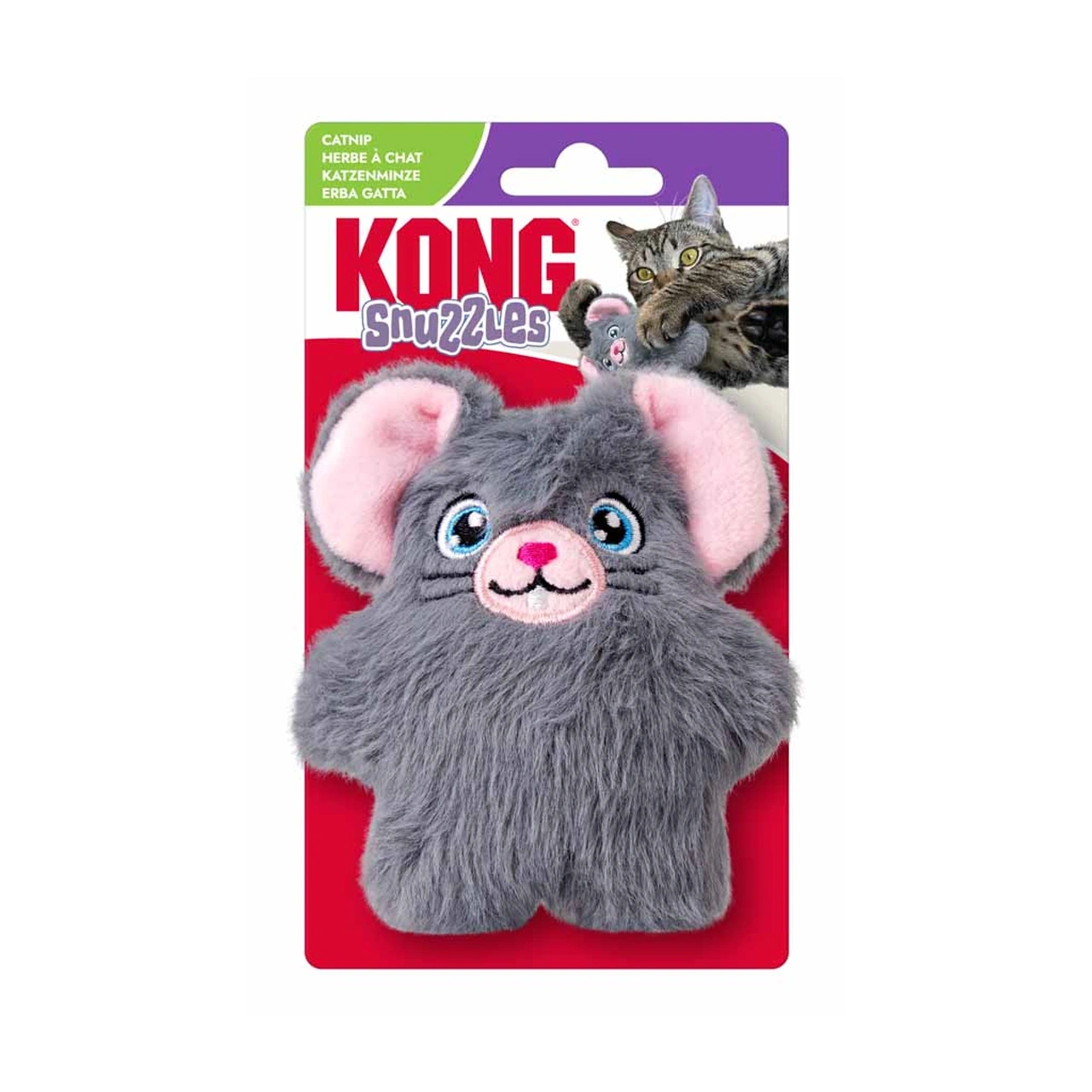 KONG Cat Snuzzles Mouse kattelegetøj 10 x 9 x 4 cm med catnip
